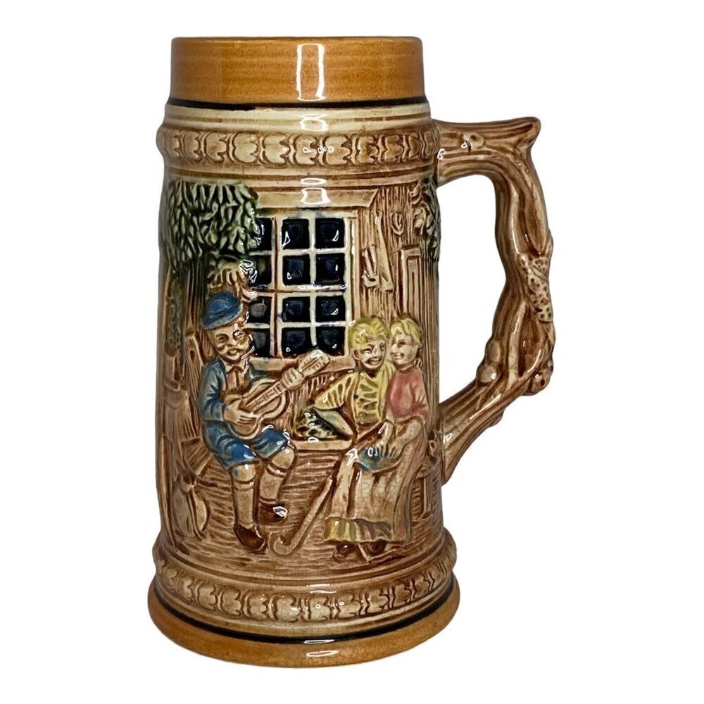 Vintage German Beer Stein Made In Japan 7" Brown Stoneware